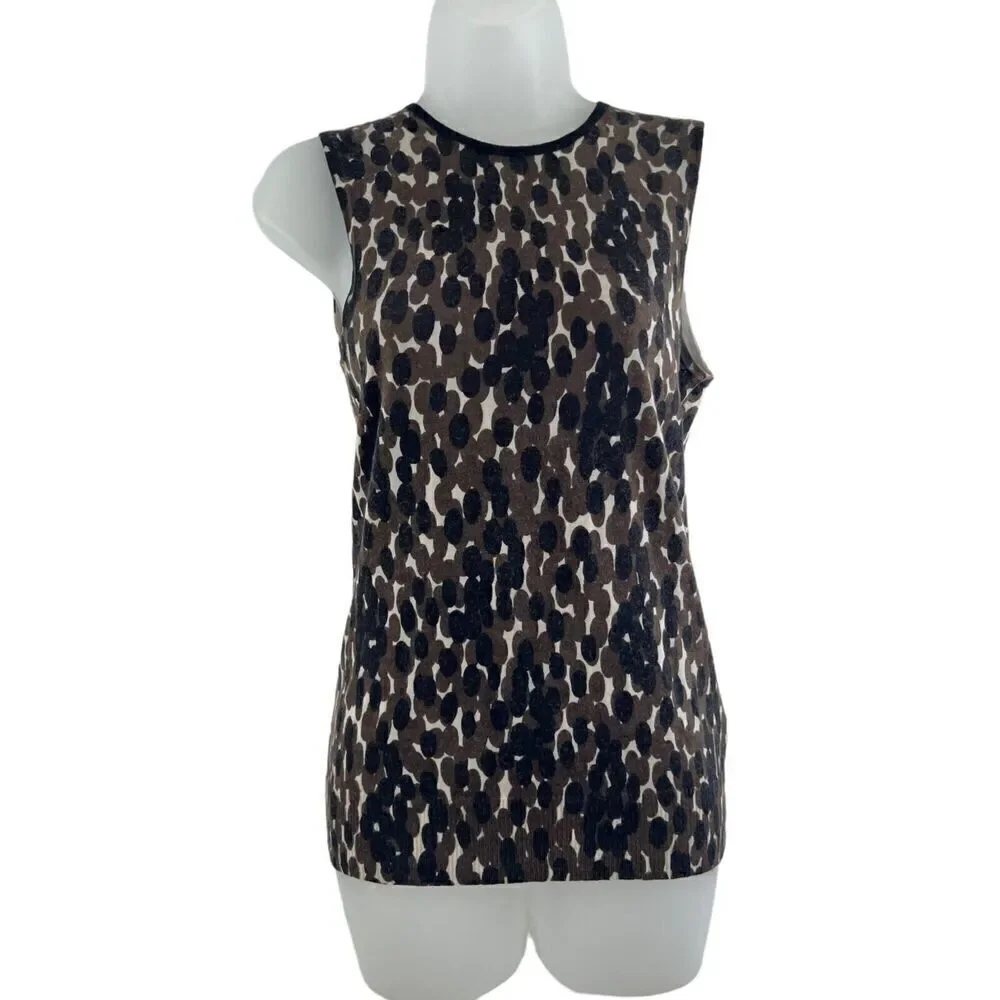 Tory Burch Tank Top Size Small Sleeveless Career 100% Merino Wool Leopard Print